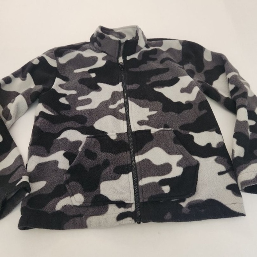 Eddie Bauer Fleece‎ Jacket Kids Size M 10/12 Grey Camo Outdoor Full-Zip Warm - Picture 2 of 8